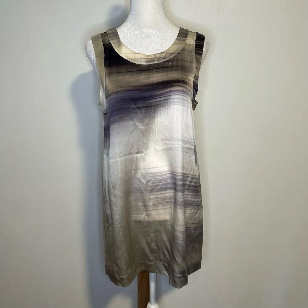 Theory cream & gray silk sleeveless mini dress size S - Image 2