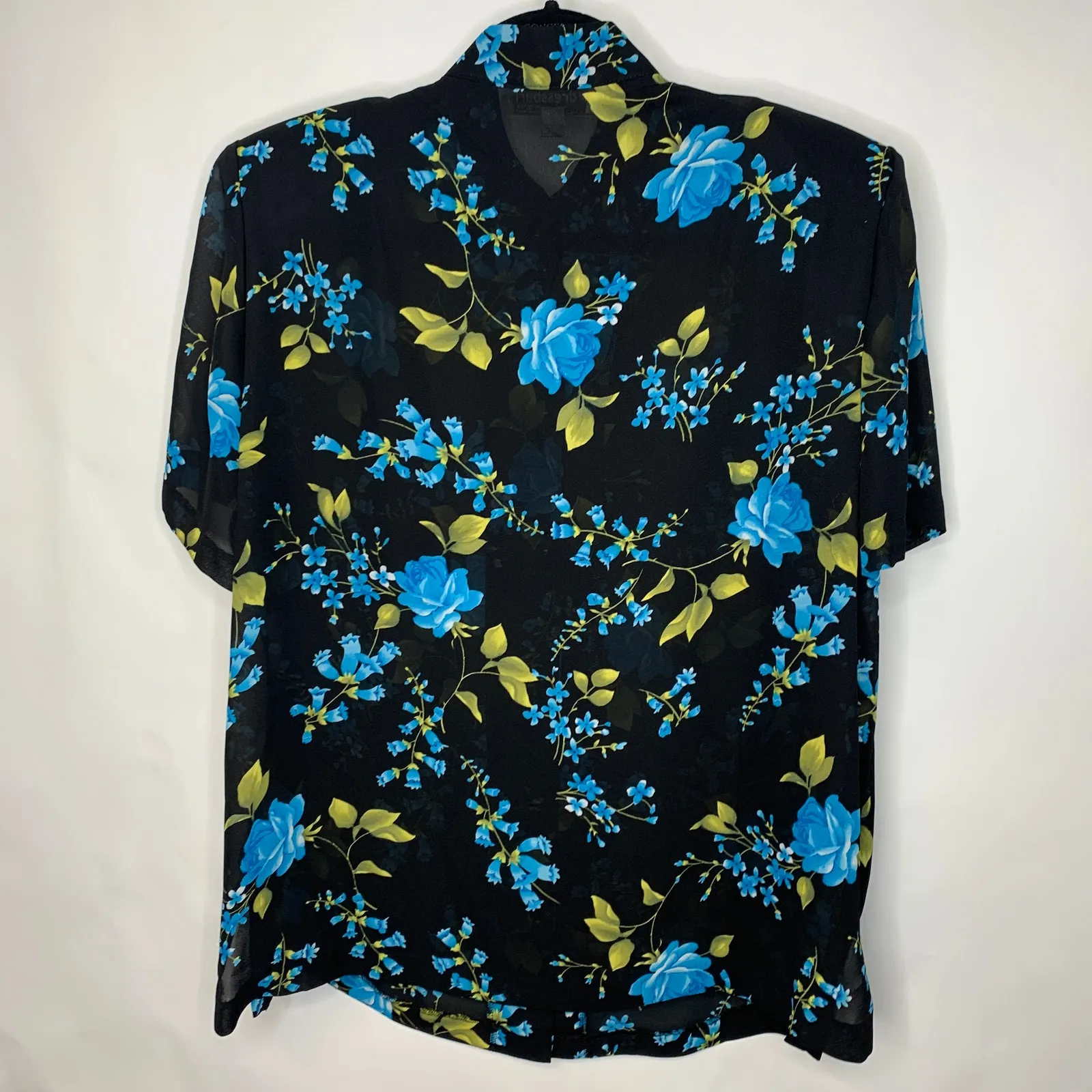 Dressbarn Black Blue Floral Silky Blouse Sz 14W - Image 6
