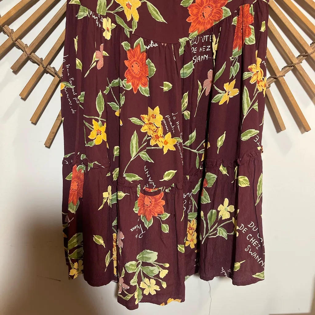 Vintage 90’s Floral Print Burgundy Mini Dress Garden Girl Cottagecore - Image 2