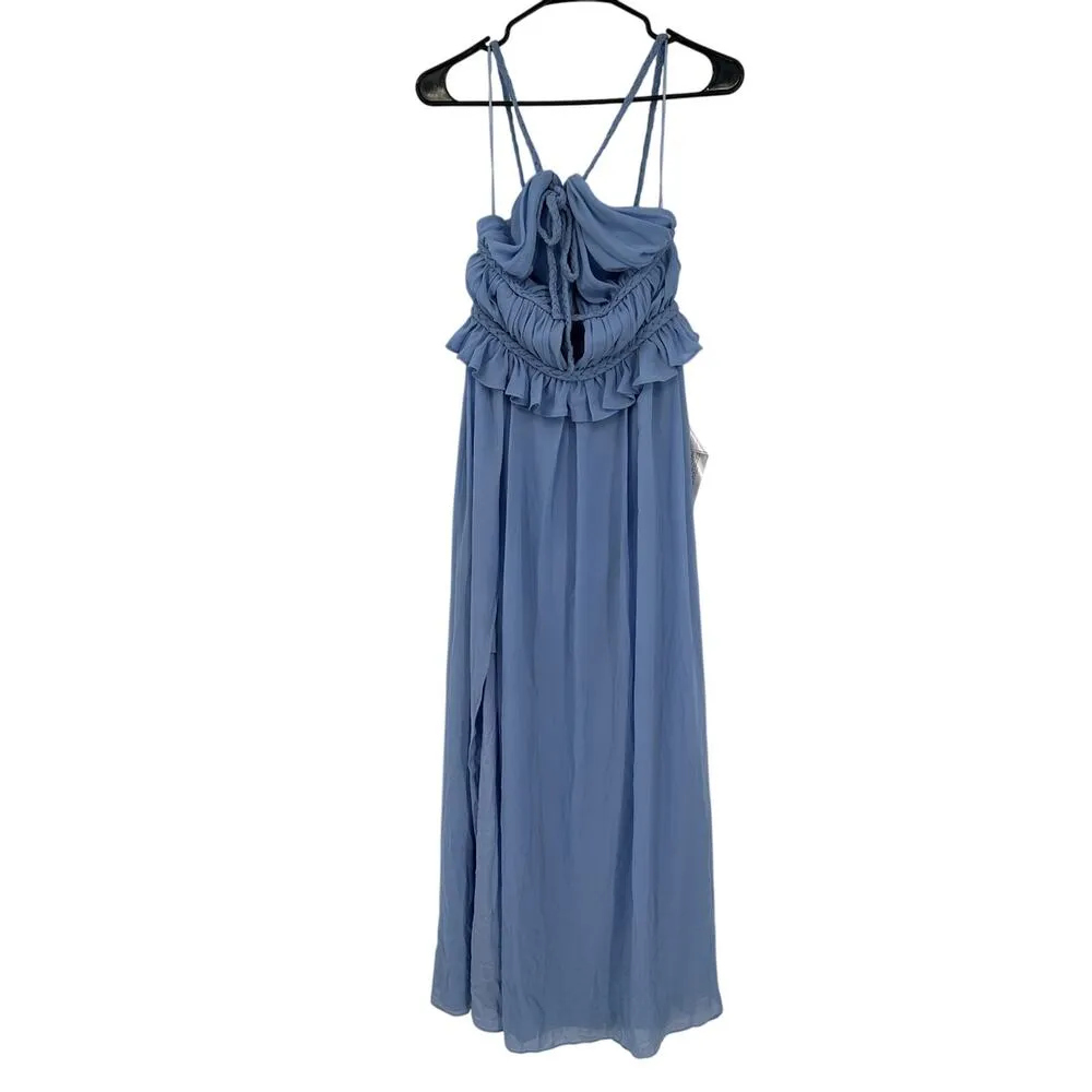 Dress the Population Athena Braided Blue Plunge V-Neck Halter Gown S NWT - Image 6