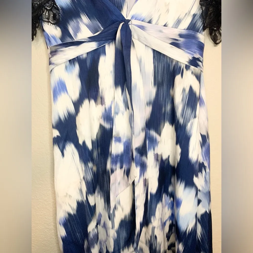 Sachin and Babi Jenny Abstract Floral Lace Trim Dress Size 6 Blue - Image 9