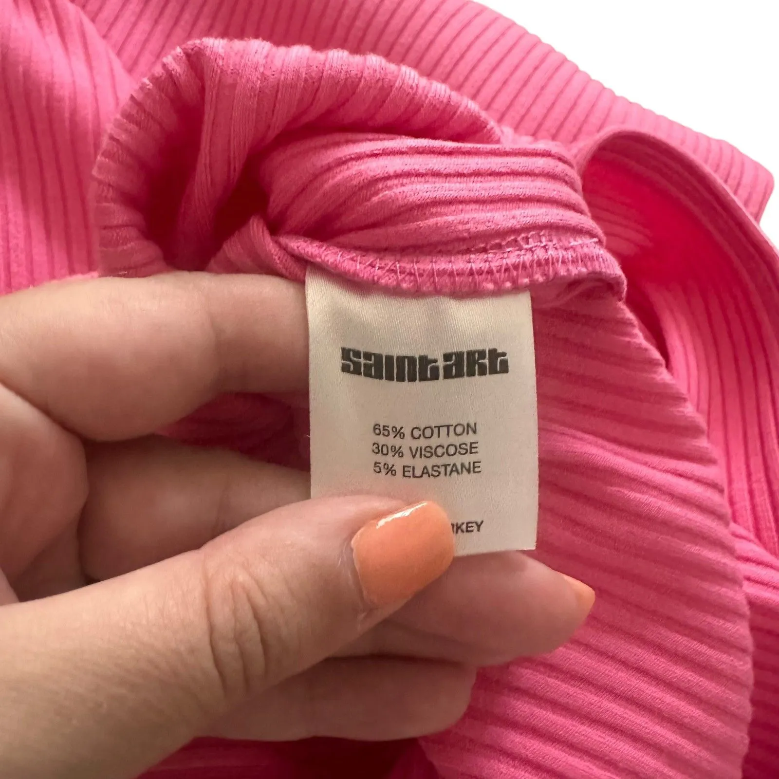 SAINT ART‎ Ribbed Short Sleeve Midi Dress Pink Small - Image 4