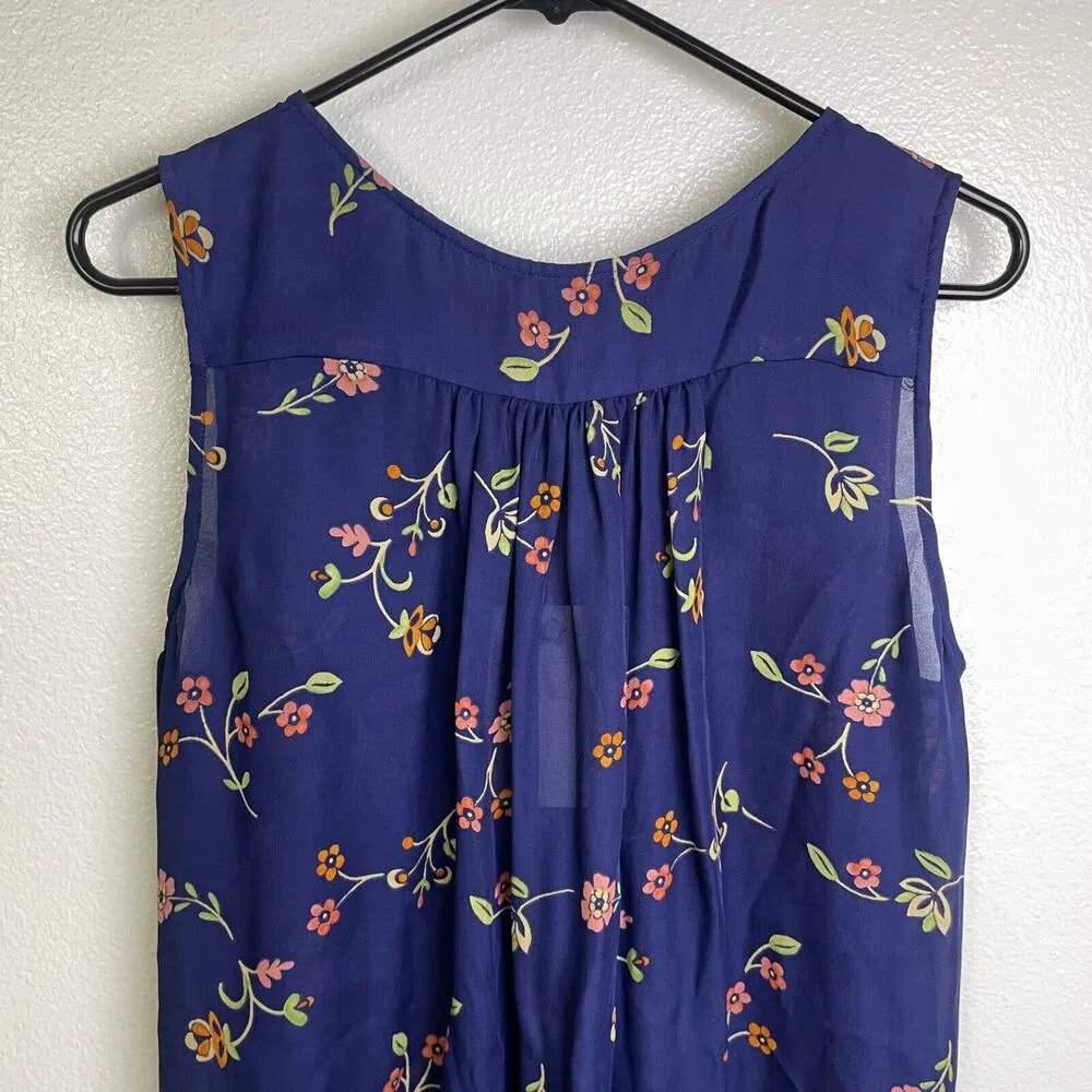 Love Johnny Was Silk Dress Medium Blue Floral Tassels Sheer Flowers In The Wind - Image 7