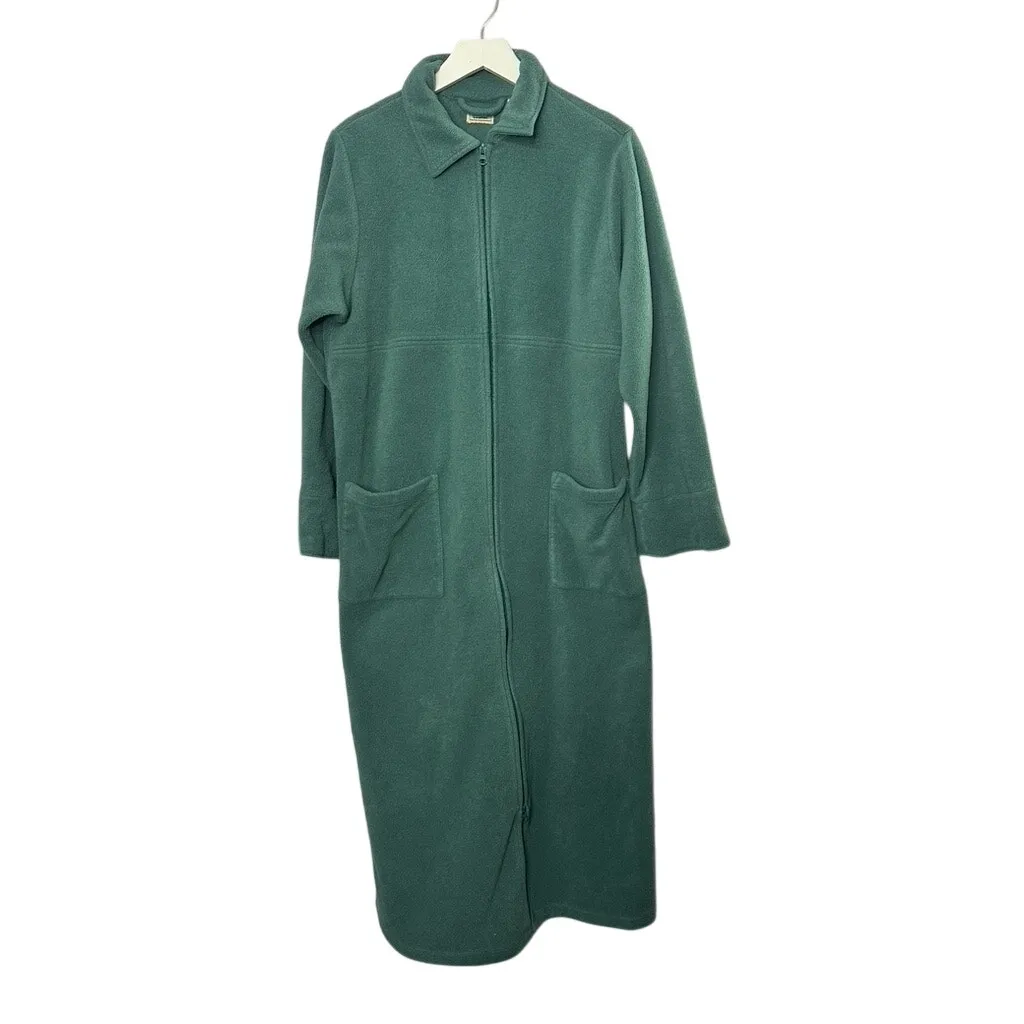 L.L. Bean Green Full Zip Front Winter Fleece Robe Women's Medium - Image 4