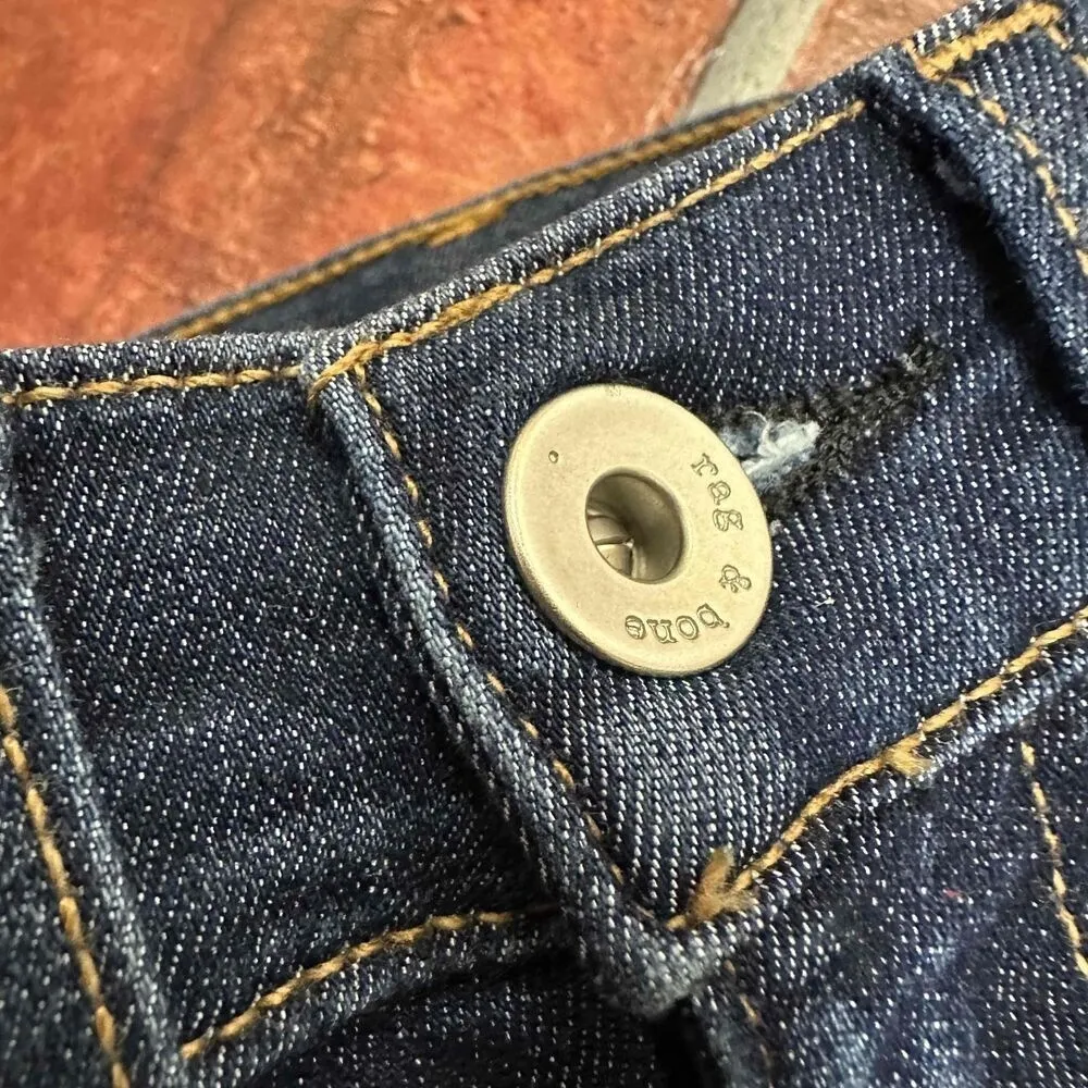Rag & Bone Blue Dark Wash Tuxedo Stripe High Rise Ankle Skinny Jeans Size 25 - Image 6