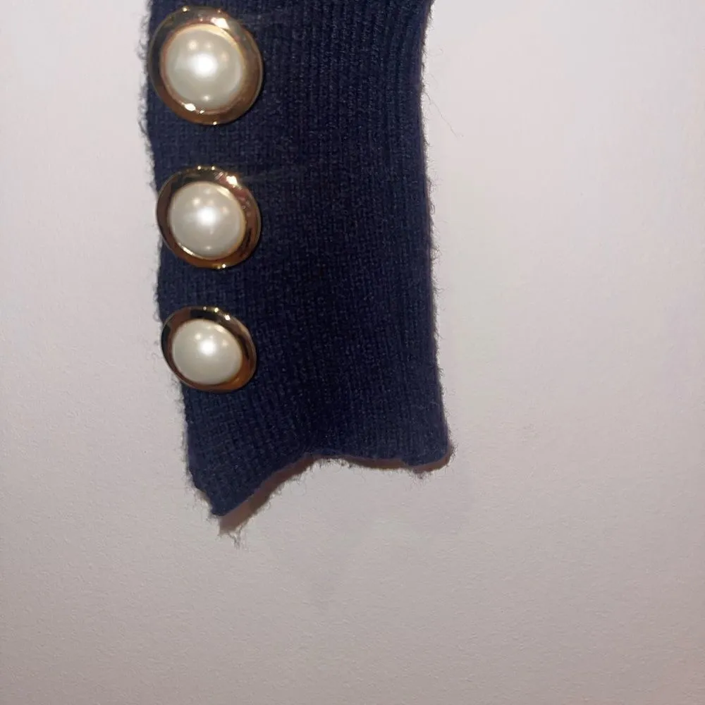 COPY - Zara Blue Turtleneck with Pearl buttons on sleeves small -one button is … - Image 4