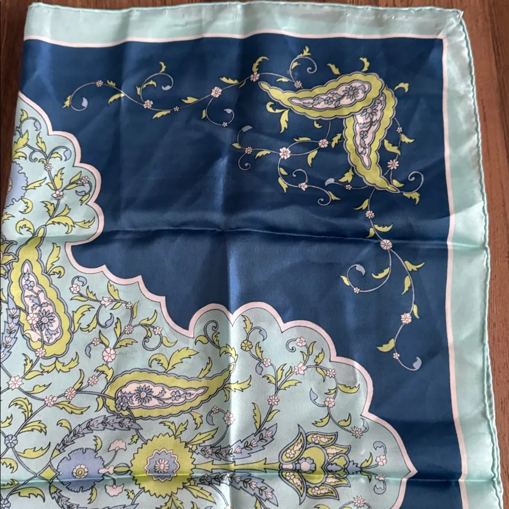 Floral Patterned Silk Scarf Blue - Image 3