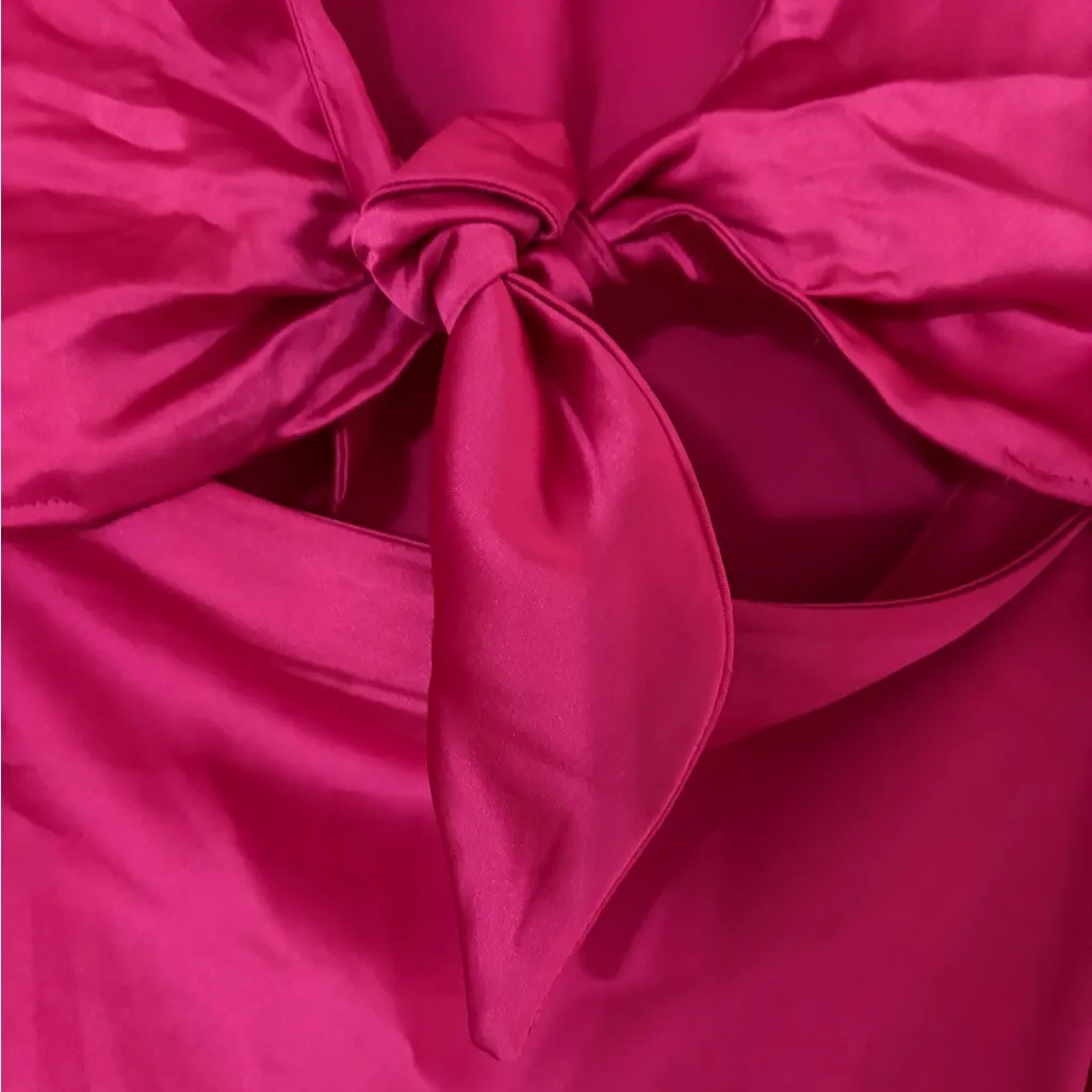 Zara Fuchsia Satin Tie-Front Robe - Image 8