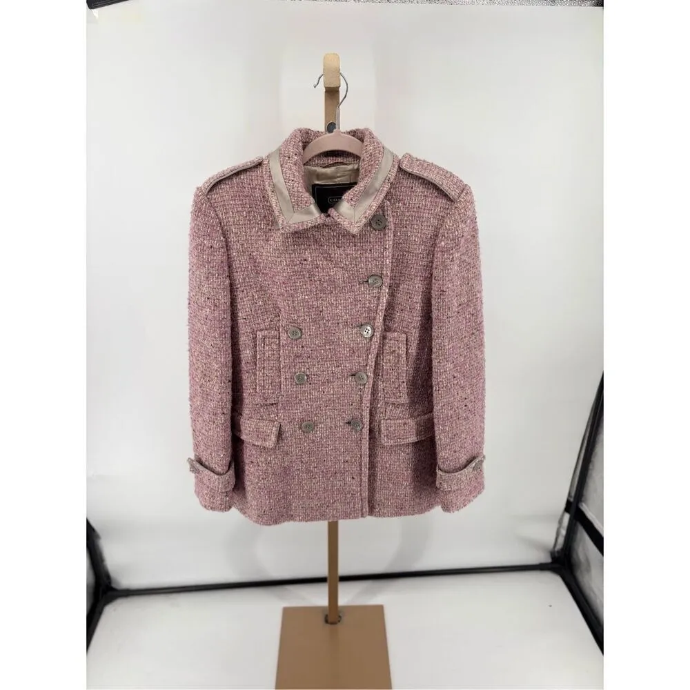 COACH SIGNATURE Pink Boucle Wool Mohair Coat Women’s Size 10 - Image 14