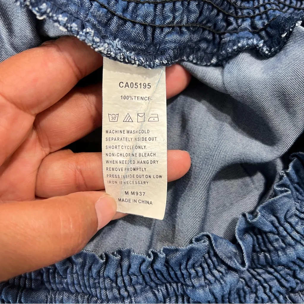 Picadilly Blue Chambray Roll Tab Straight Leg Drawstring Waist Pull On Pants 10 - Image 11