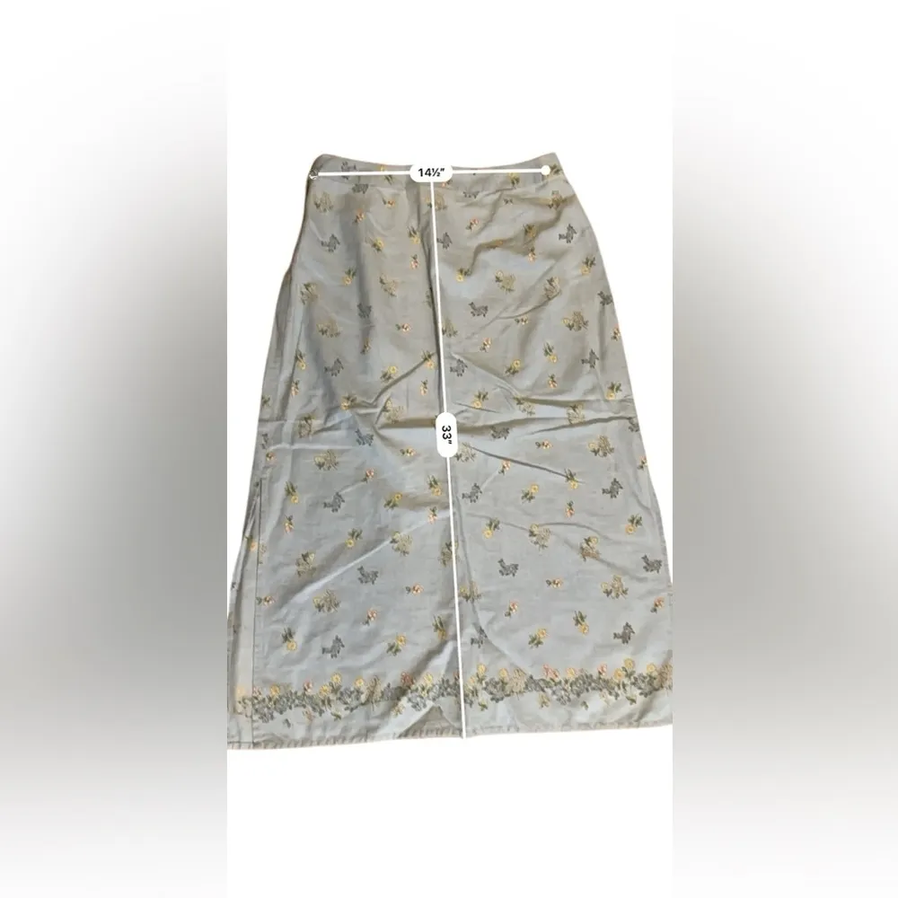 Liz Claiborne Lizwear Jean Skirt Size 10 Chambray Blue Daisy Floral Straight - Image 7