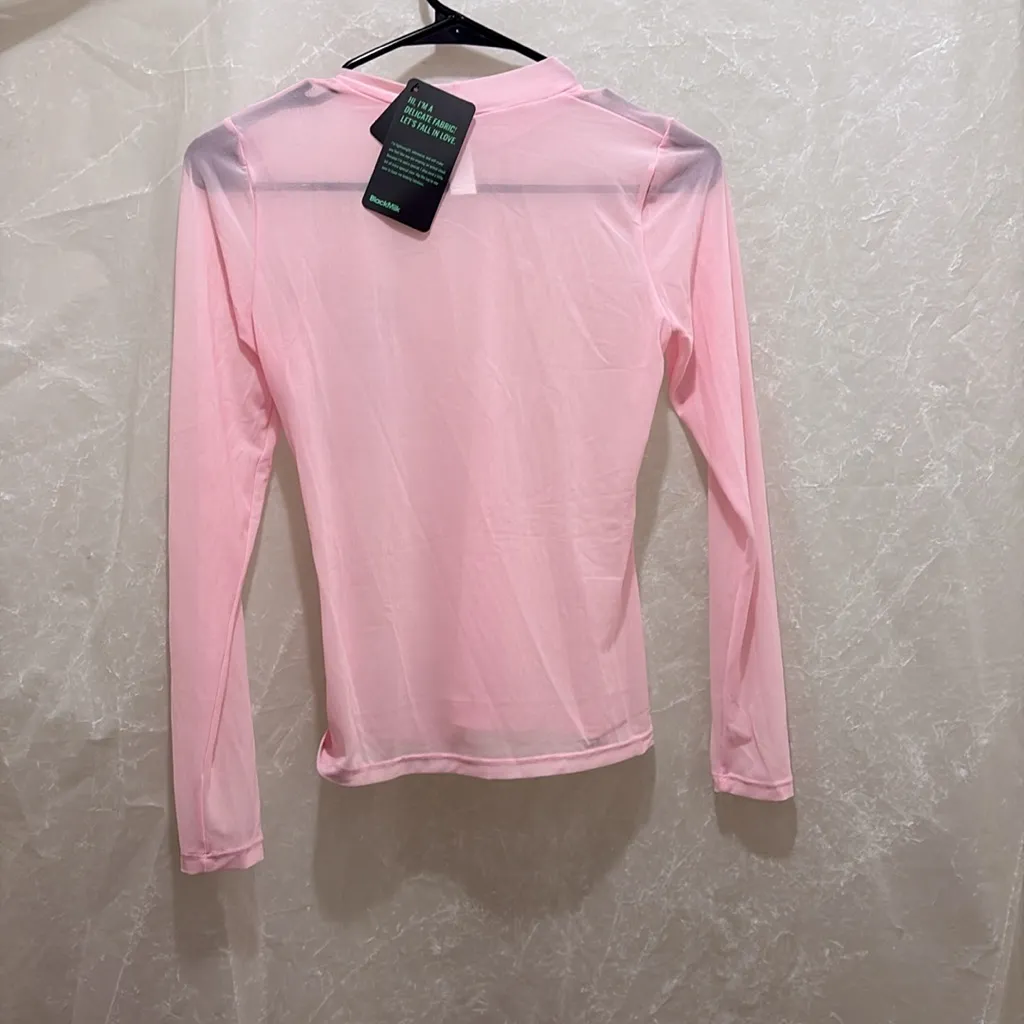 Blackmilk  Light Pink Sheer mesh Blouse - Image 3