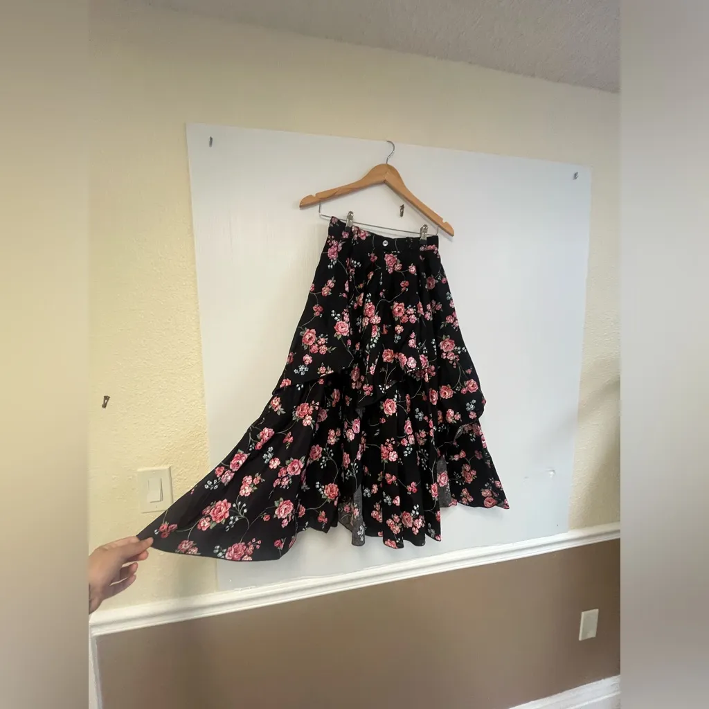 Layered‎ Printed Skirt 100% Cotton Size 10 belt looped waist western Collection Black - Image 4