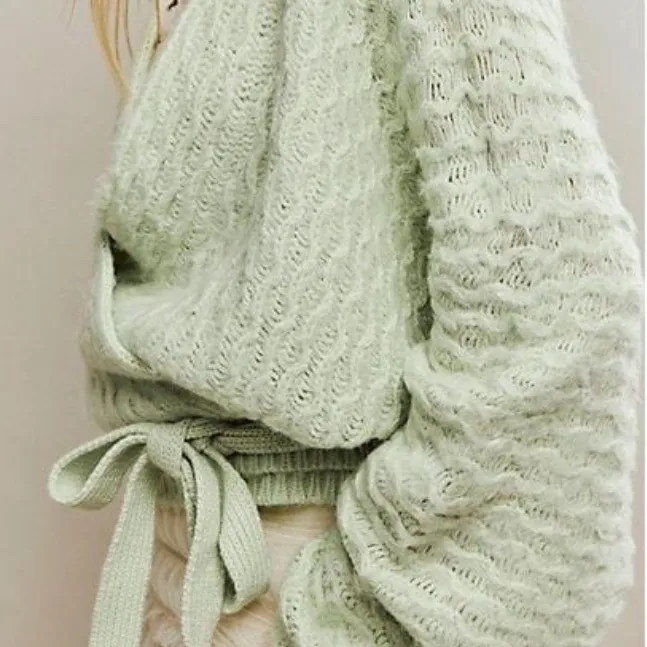 Free People Over You Light Green Mint Cardi Wrap Cardigan Sweater size Large - Image 2