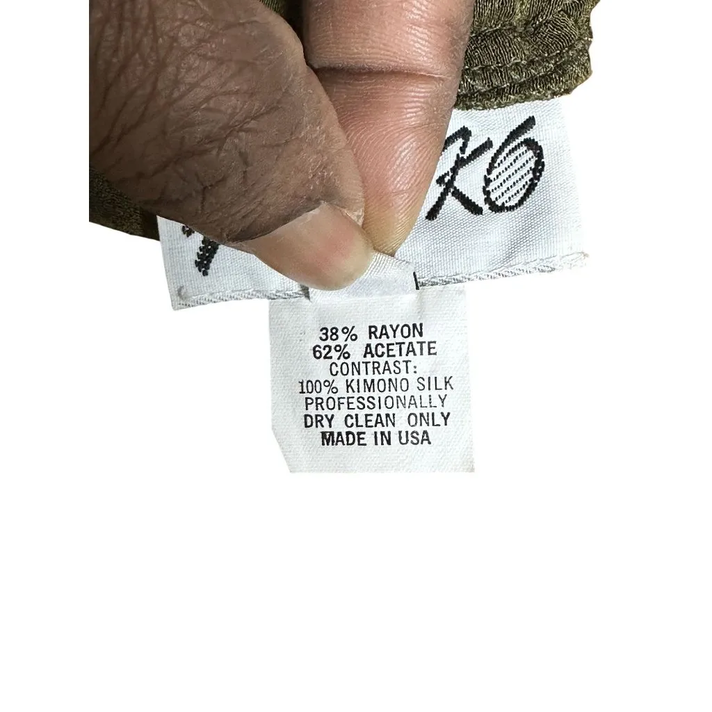 Yasuko Artwear Skirt Small Olive Green Kimono Silk Panel Midi USA Made - Image 4