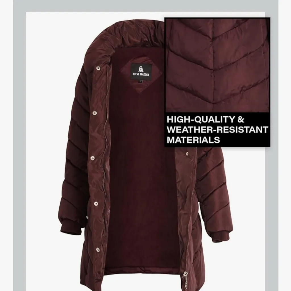 Steve Madden Women's Puffer Coat - Deep Burgundy - Image 3
