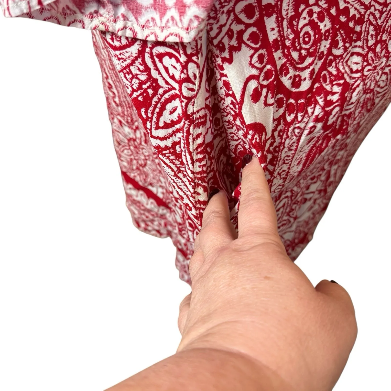 Umgee Dress Off Shoulder Bell Sleeve Red Paisley Floral 2XL Boho Peasant Holiday - Image 6