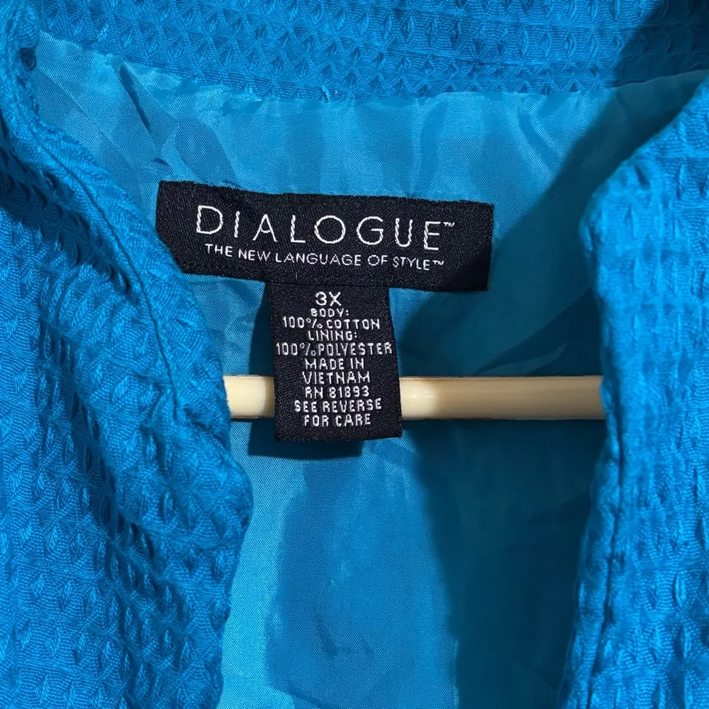 Dialoque Womens 3X Cardigan bright aqua color 100% cotton Blue - Image 2