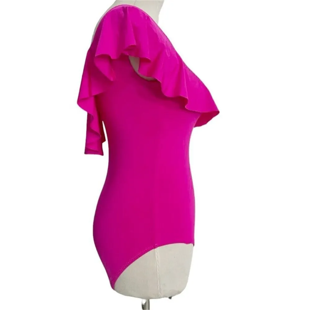 Trina Turk Size 2  One Piece Off The Shoulder Bathing Suit Swimwear Ruffle - Image 5