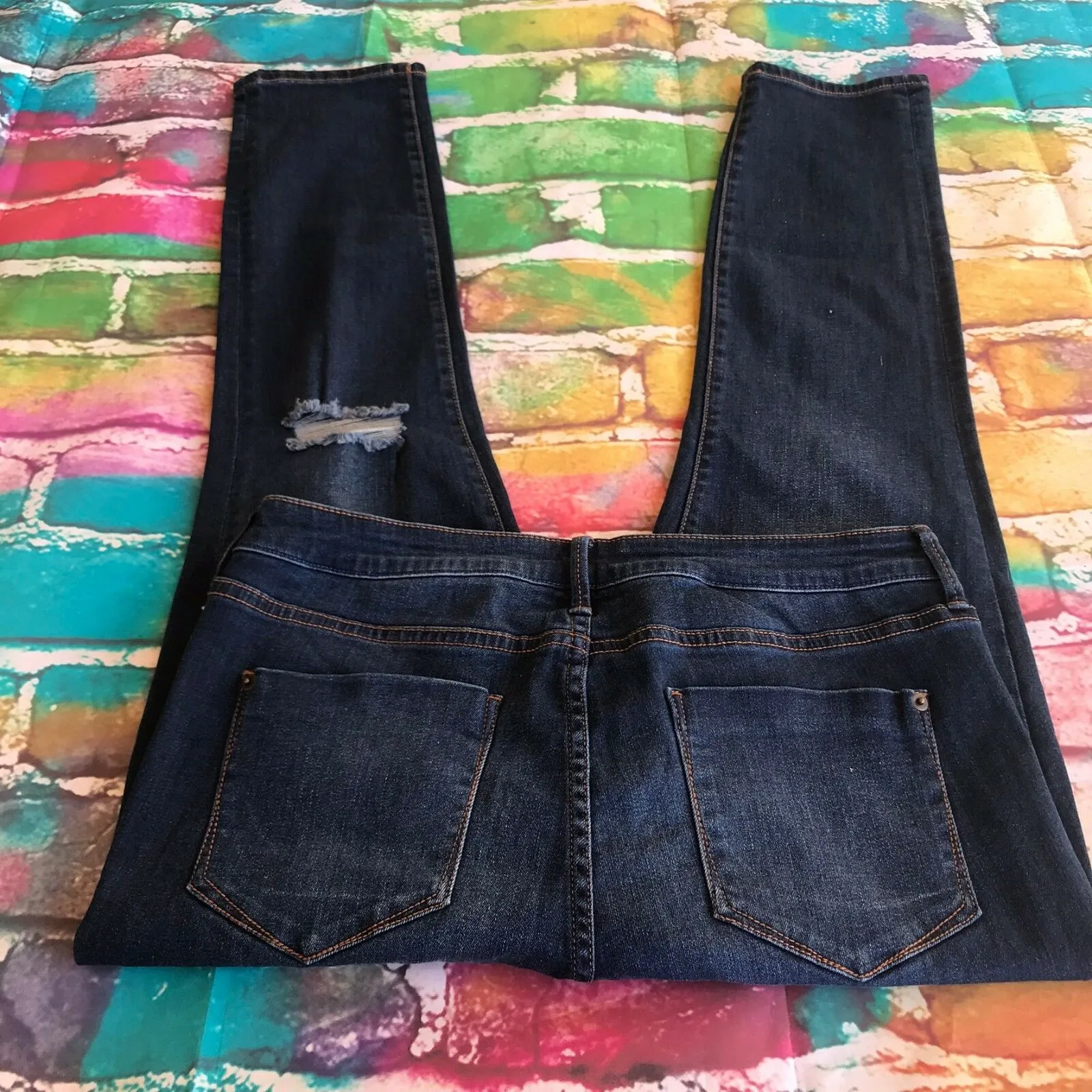 JustFab Womens Jeans Size 28 Just Fab Relaxed Slim Distressed Blue‎ Night Rider - Image 7