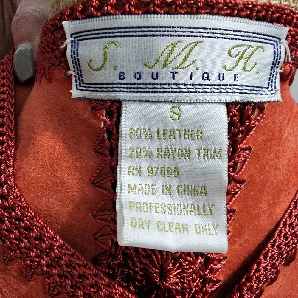 SMH Boutique Coral Suede Crochet Trim Cardigan Jacket Boho‎ Chic Orange - Image 3