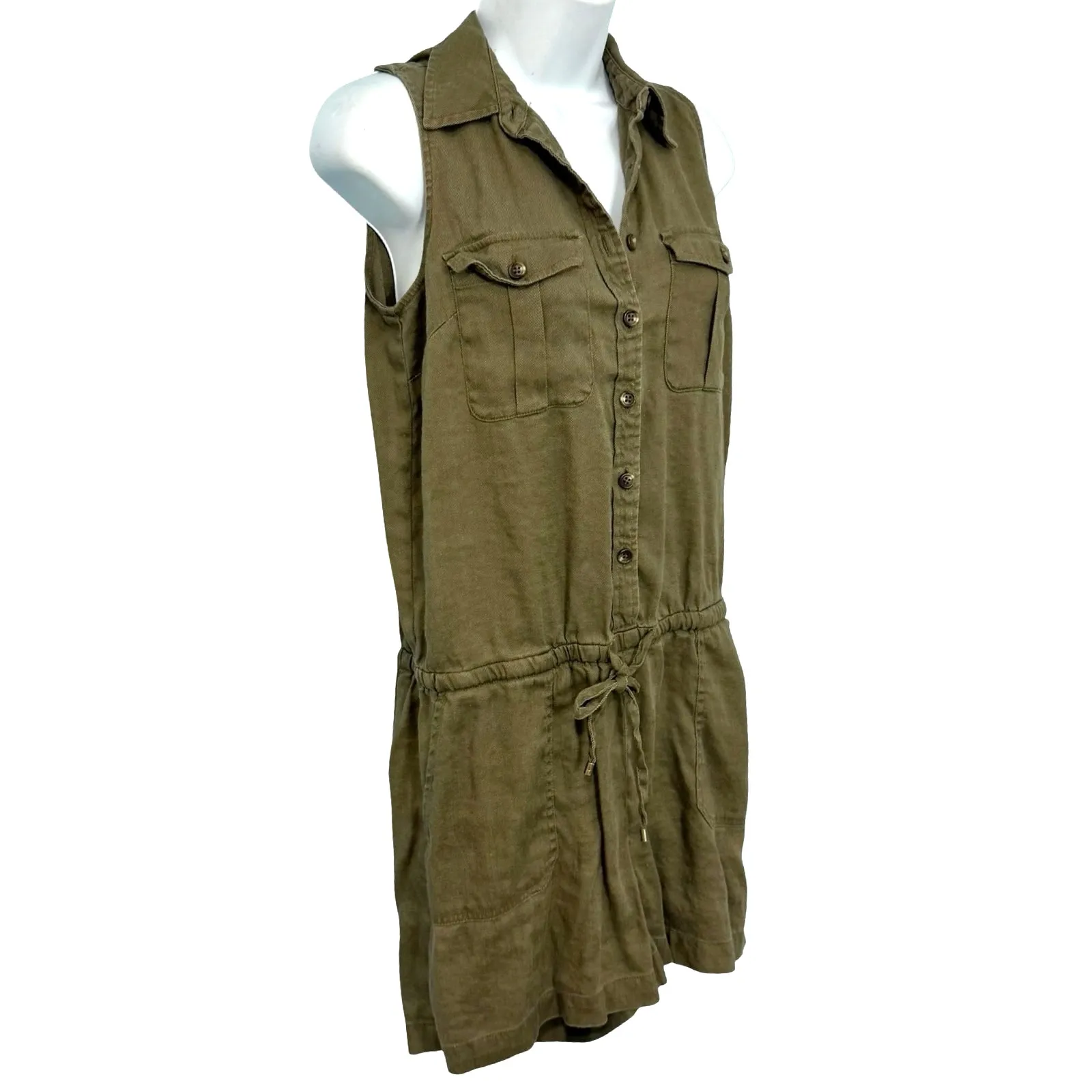 Lauren Ralph Lauren Olive Army Green Linen Blend Button Up Shorts Romper sz 8 P - Image 11