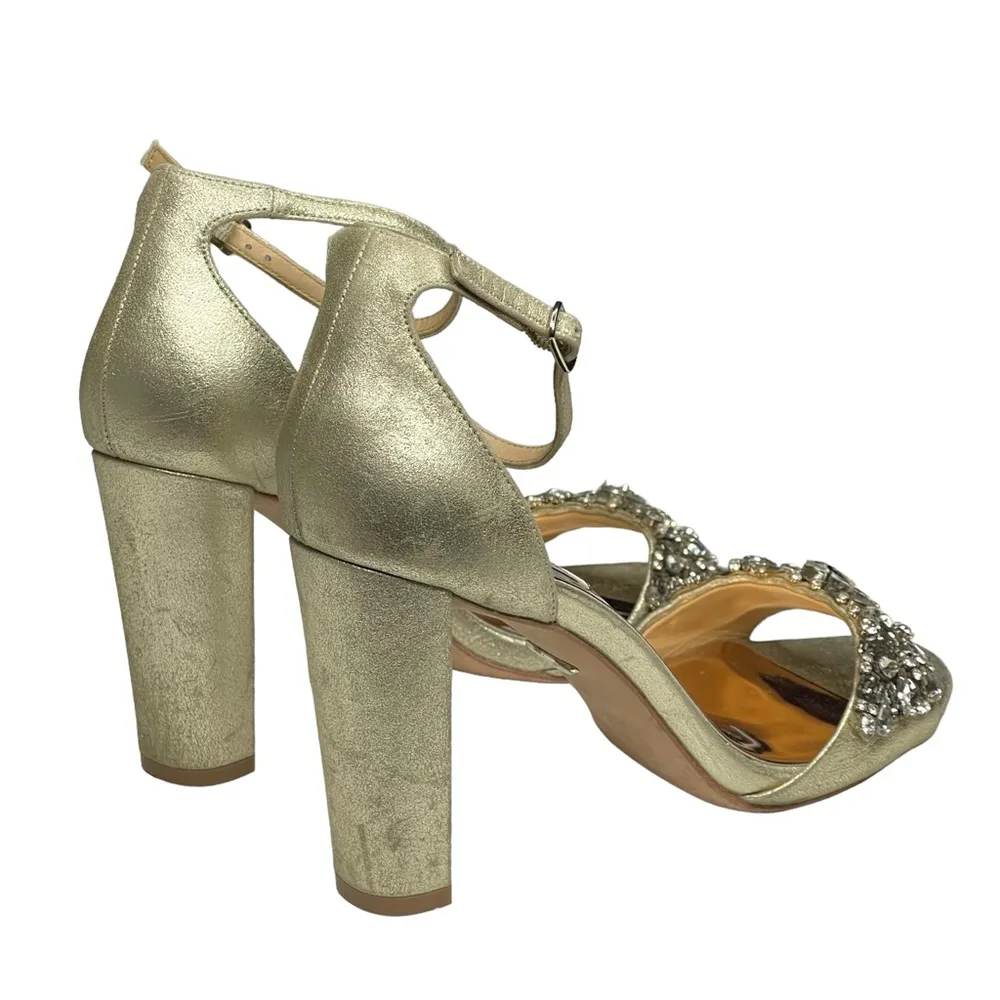 ❧ Barby Crystallized Heeled Sandals ❧ Gold Shimmery Leather ❧ 8M - Image 3