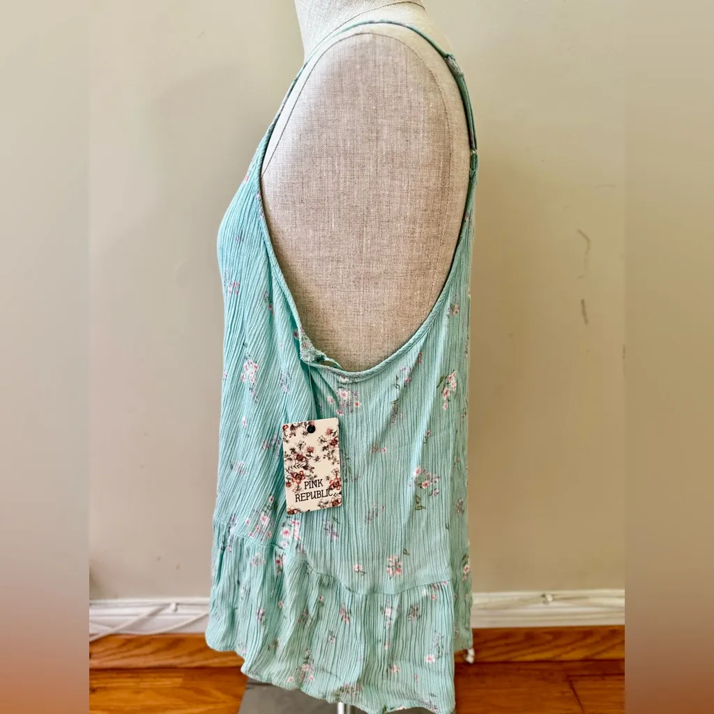 Pink Republic Floral Mint Green Women's Sleeveless Tank Top Adjustable Strap XL - Image 3