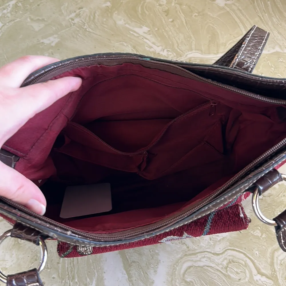 Snake print faux leather & floral print corduroy handbag - Image 3