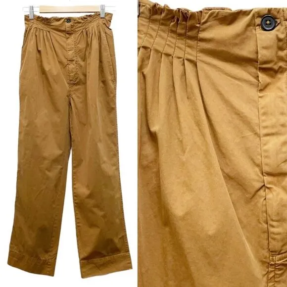 NWT Free People High Rise Pleated Lightweight Cotton Pants Acorn Brown Size XS - Image 2