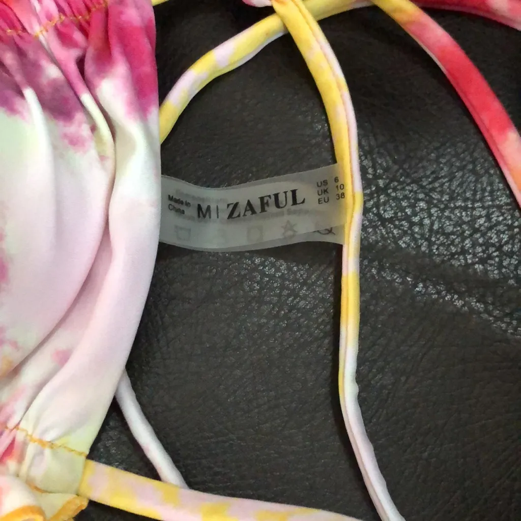 ZAFUL tie‎ dye  swim yellow orange sexy Bandeau Bandage Bikini women's size M - Image 6