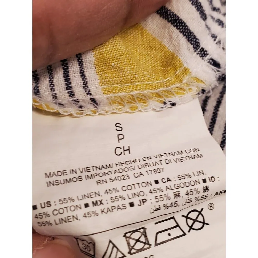 Old Navy Women's Multi Striped Linen Crew Neck Button Front Top Blouse Petite S - Image 9