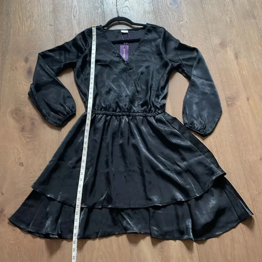 Lascana Satin Black Tiered V Neck Long Sleeve Dress Size 6 NWT - Image 15
