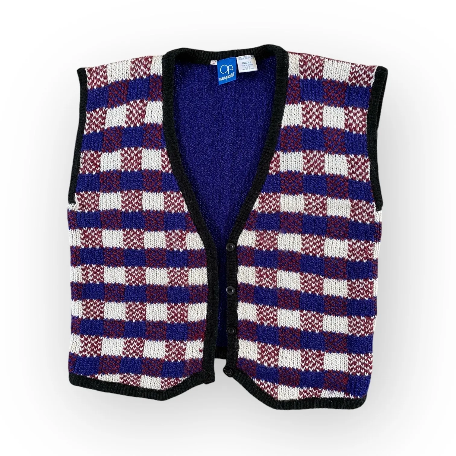 Vintage 90s OP Button Down Sweater Vest Plaid Men's size Large Preppy Grunge - Image 2