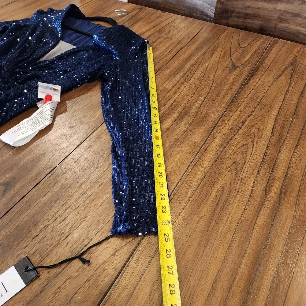 26552 v neck long sleeve SEQUINED KNOTTED WAIST MIDNIGHT NAVY GOWN 14 - Image 11