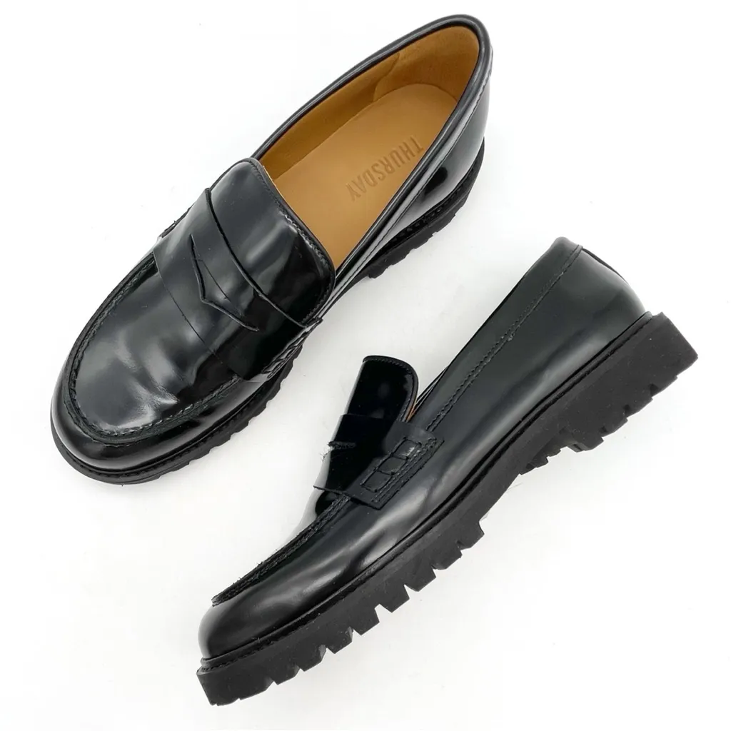 Thursday Boot Co The Penny Women’s Sz 10.5 Black Patent Leather Lug Sole Loafers - Image 5