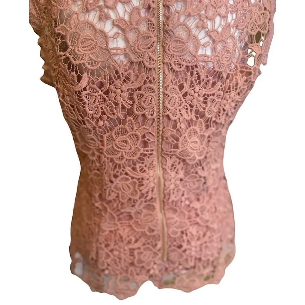 NANETTE Nanette Lepore Sleeveless Pink Lace Blouse Size Medium - Image 5