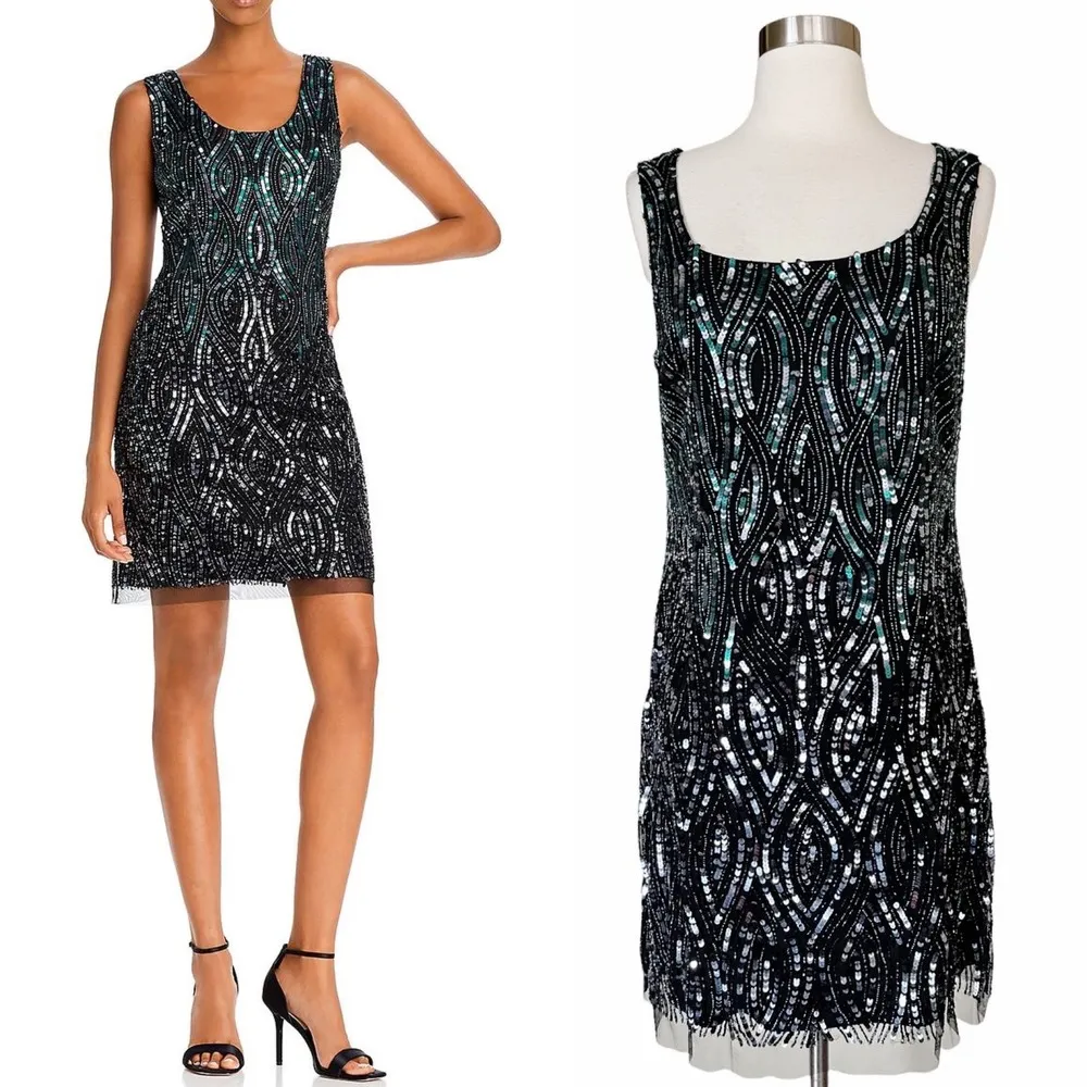 AIDAN MATTOX Cocktail Dress Sequined Sheath Scoop Neck Sleeveless Mesh 12 NWT - Image 15
