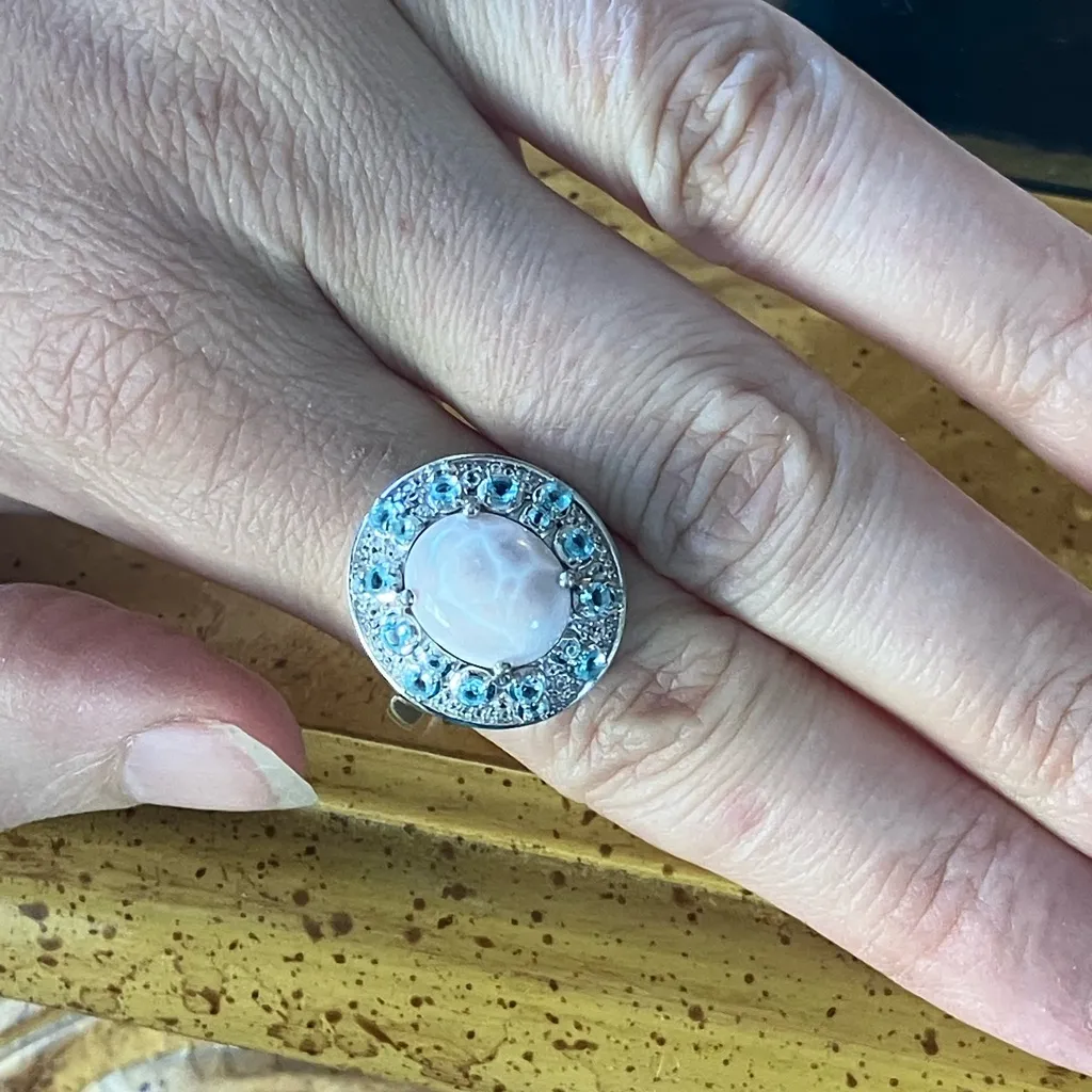 Natrolite Blue Apatite Sterling Silver Cocktail Ring Size 10 - Image 4