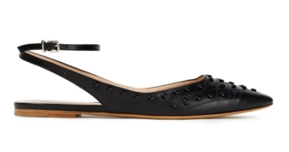 Tod's Embellished Point-Toe Flats with Ankle Strap in Black Size 10.5 / 11 - Image 3