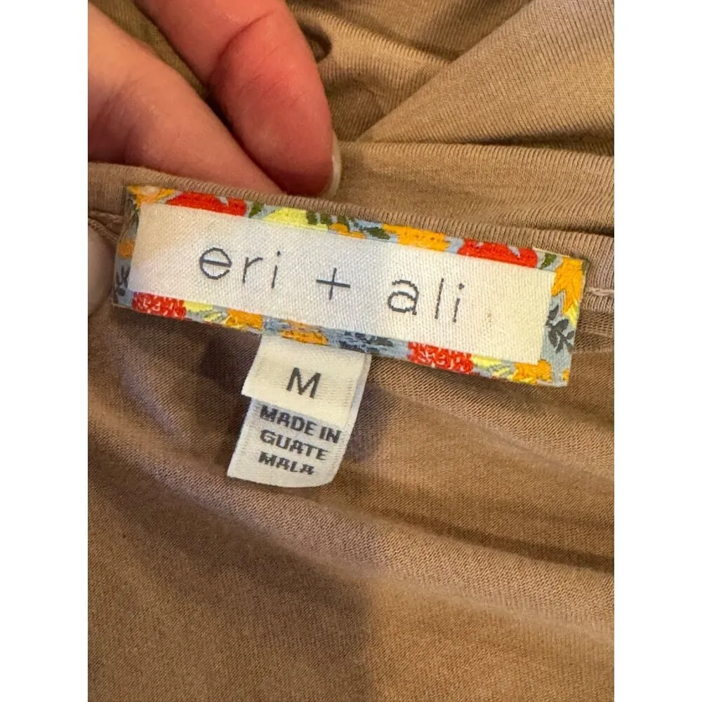 Anthropologie Eri And Ali Shirt Women Medium Tan Tasseled Dolman Top Boho Hippie - Image 9