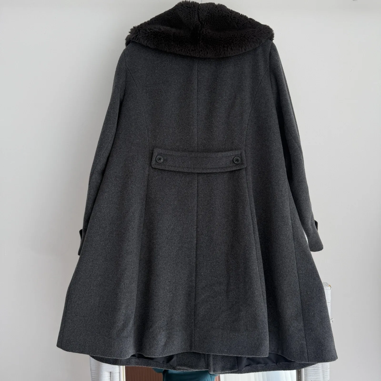 Lauren Ralph Lauren Coat Womens 20W Gray Wool Blend Faux Fur Quiet Luxury - Image 3