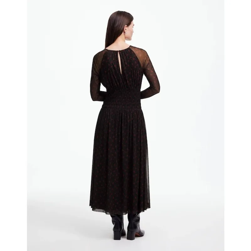 MADEWELL Black Red Smocked Midi Floral Print Sheer Lined Dress size XXL - Image 2