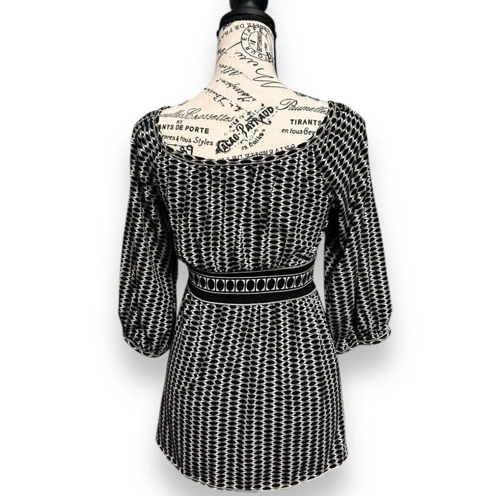 Max Studio S Black Cream Boho Geometric‎ Tunic Top Empire Waist Stretch Y2K - Image 7