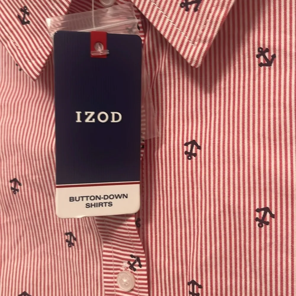 NWT IZOD Red White Blue Nautical Anchor Boating Button Down Shirt Size Large - Image 7