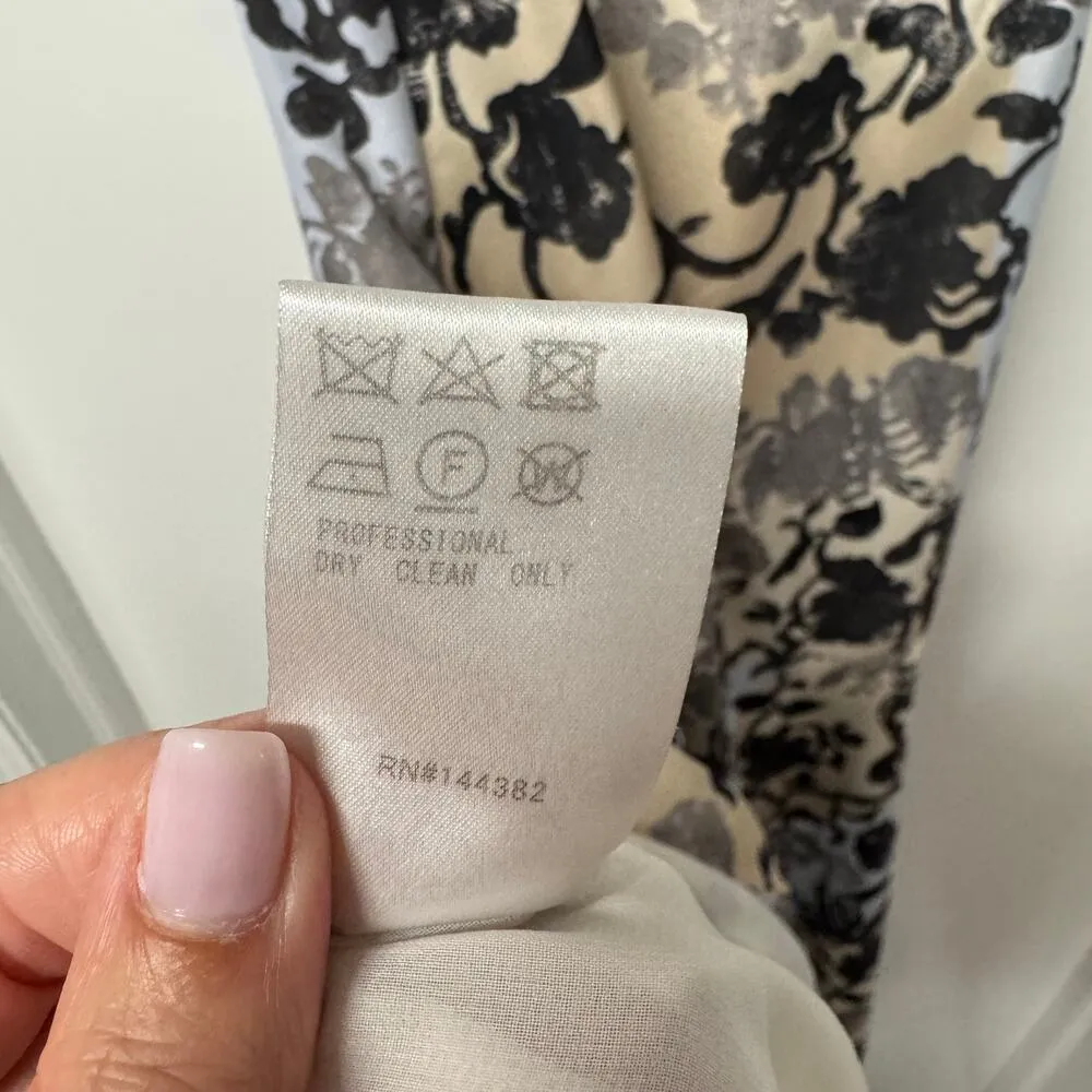 ADEAM Floral Fiesta Maxi Gown Dress Womens Size 4 Blue Beige Black Ruffled - Image 10