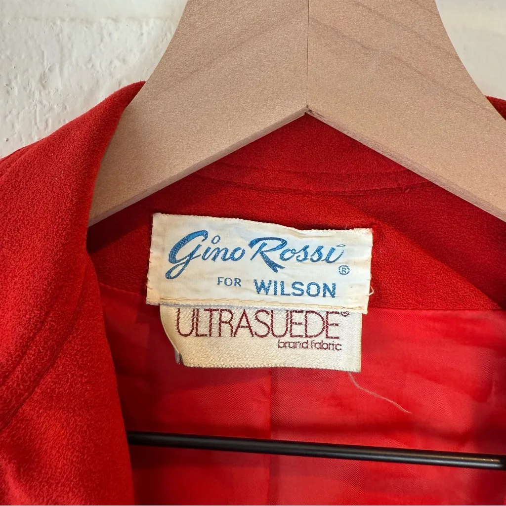 Vintage Gino Rossi for Wilson Red Ultra Suede Jacket Union Made Bomber size 8 - Image 4