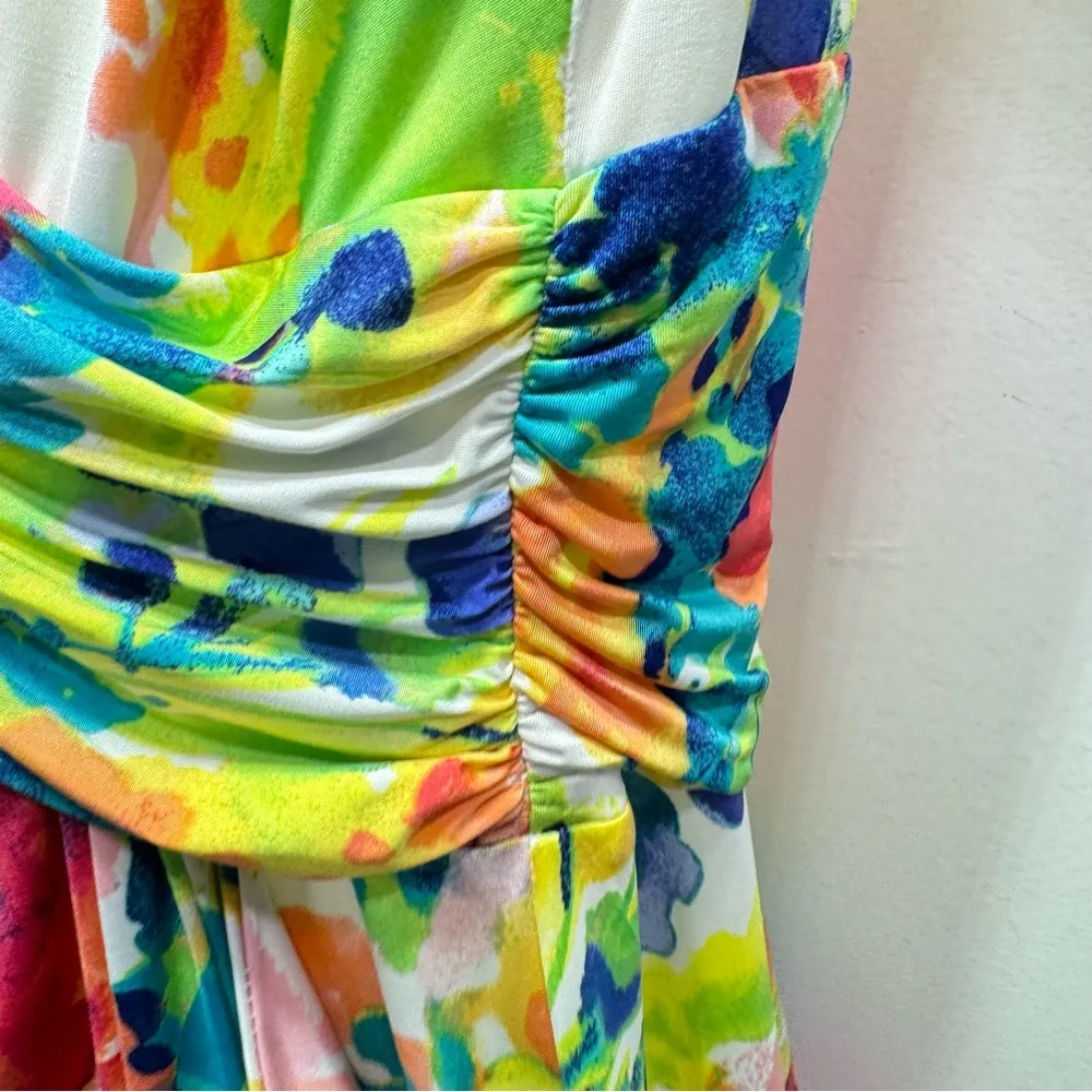 Ralph Lauren Chap’s Draped Wrap Front Colorful Floral Sleeveless Dress Medium - Image 9