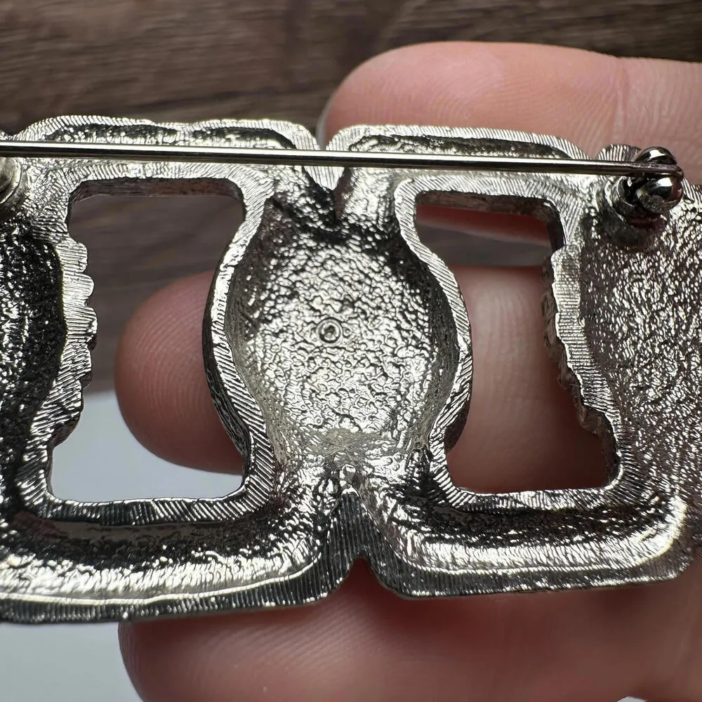 Avon Rhinestone Buckle Shape Art Deco Style Brooch Pin Silver Tone Signed - Image 9