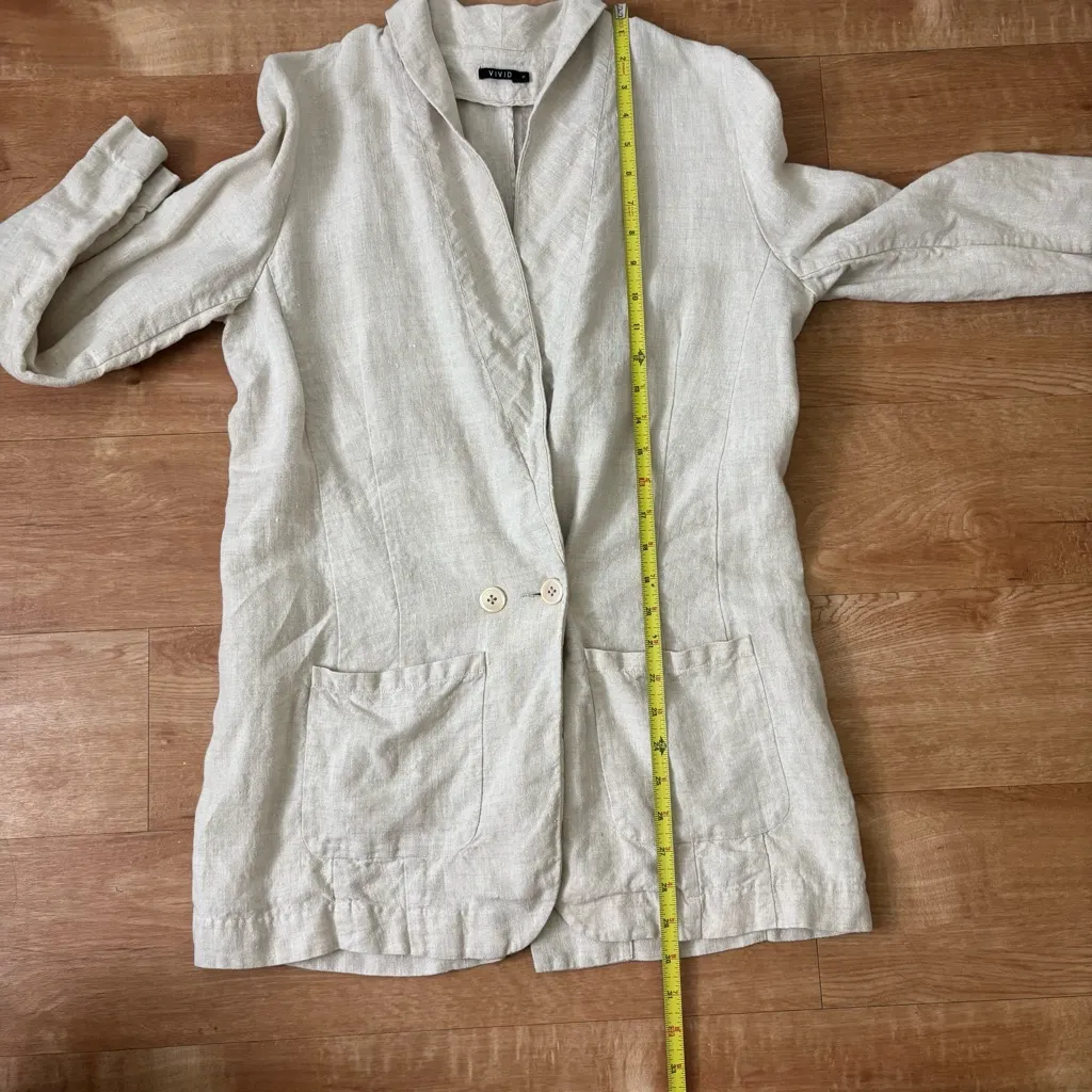 Vivid Linen Blazer Womens Size Small Cream Off White Summer Neutral Basic - Image 6